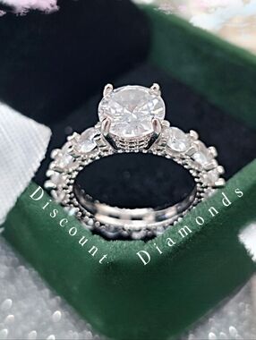 Clear White Diamond Cocktail Ring & Baguette White Diamonds 925 on Silver